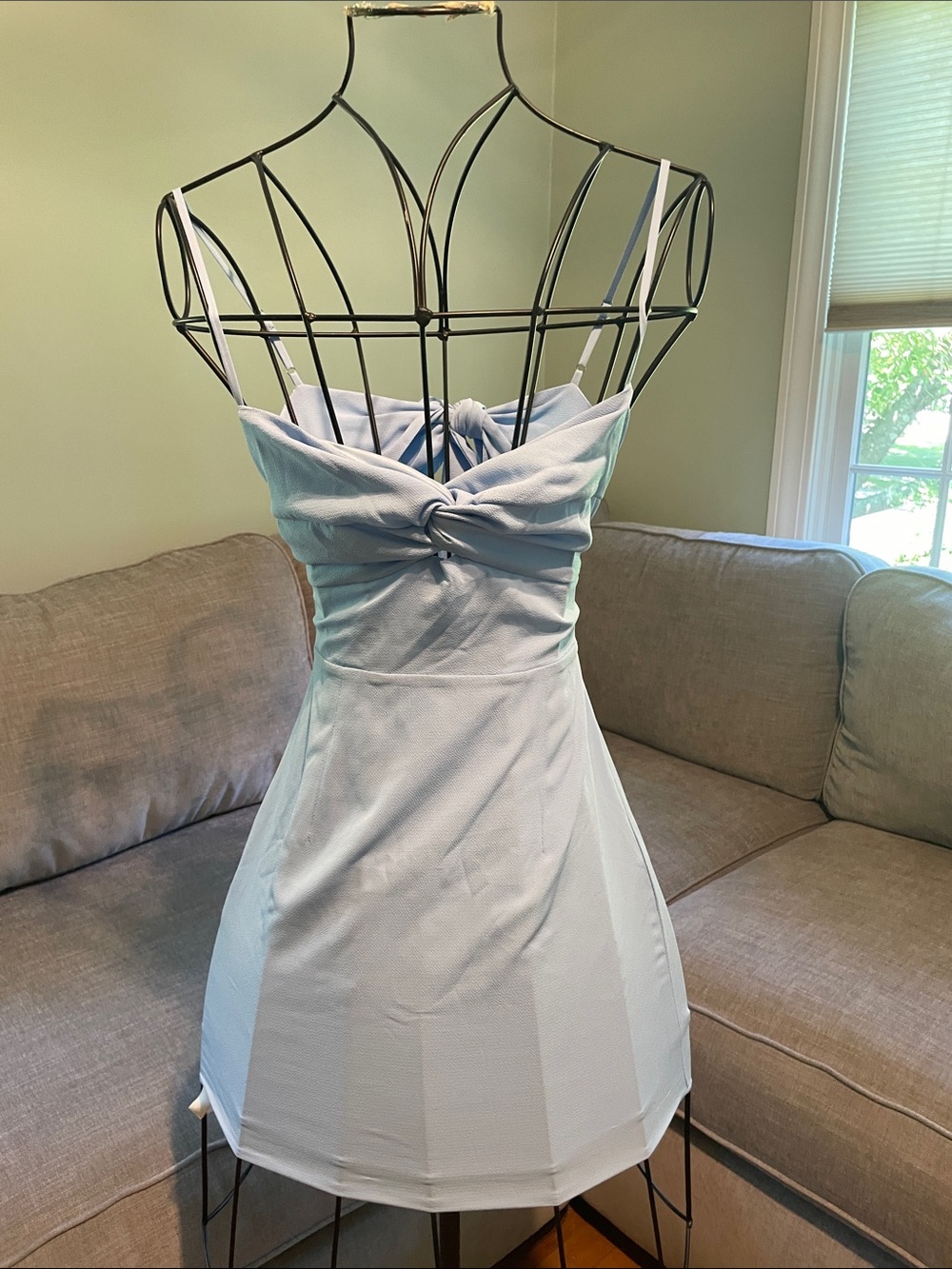 Lucy in the Sky Pale Blue Twist-Front Mini Dress